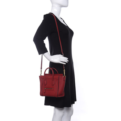 Celine Drummed Calfskin Nano Luggage Red 2 of 16