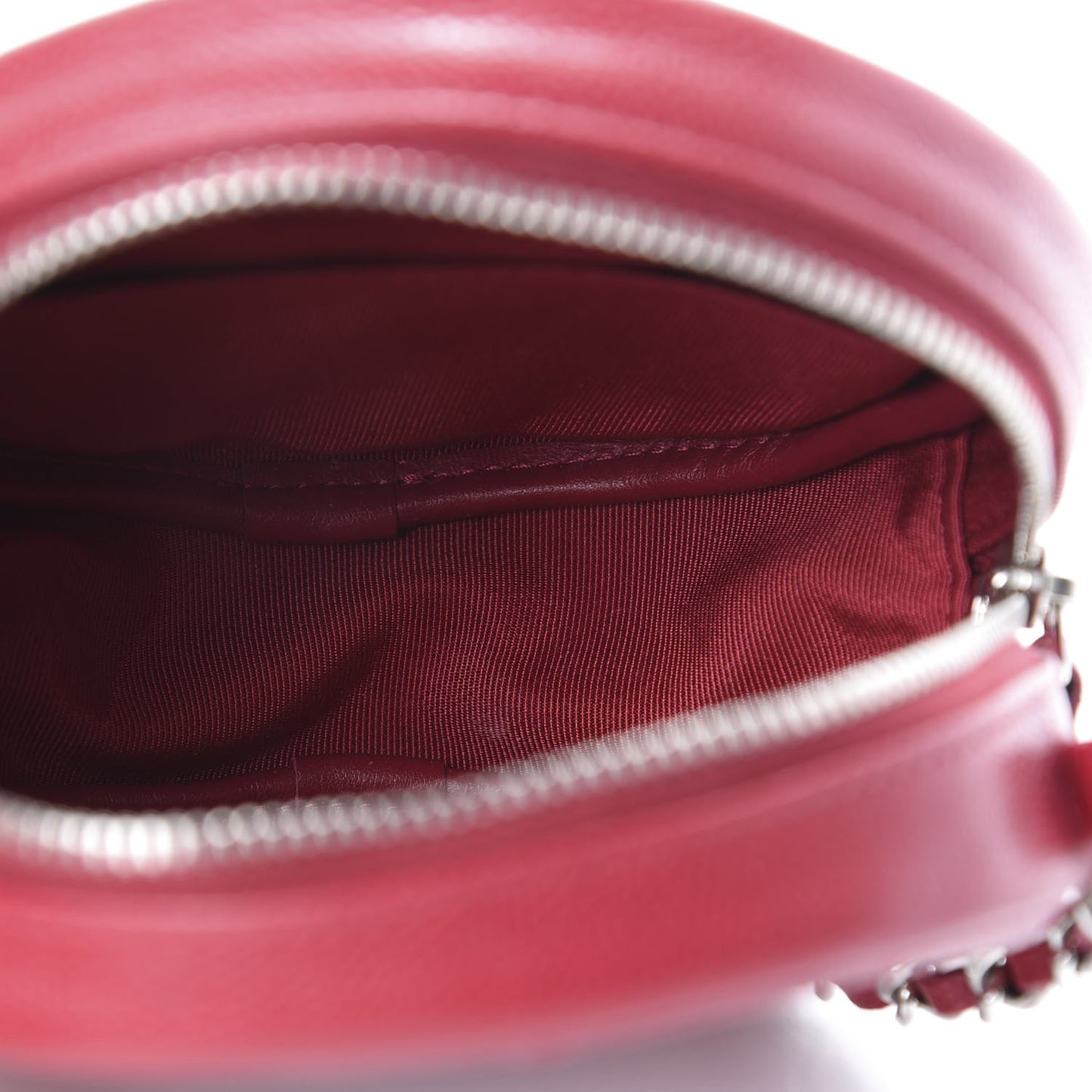 Caviar Quilted Round Clutch With Chain Dark Red