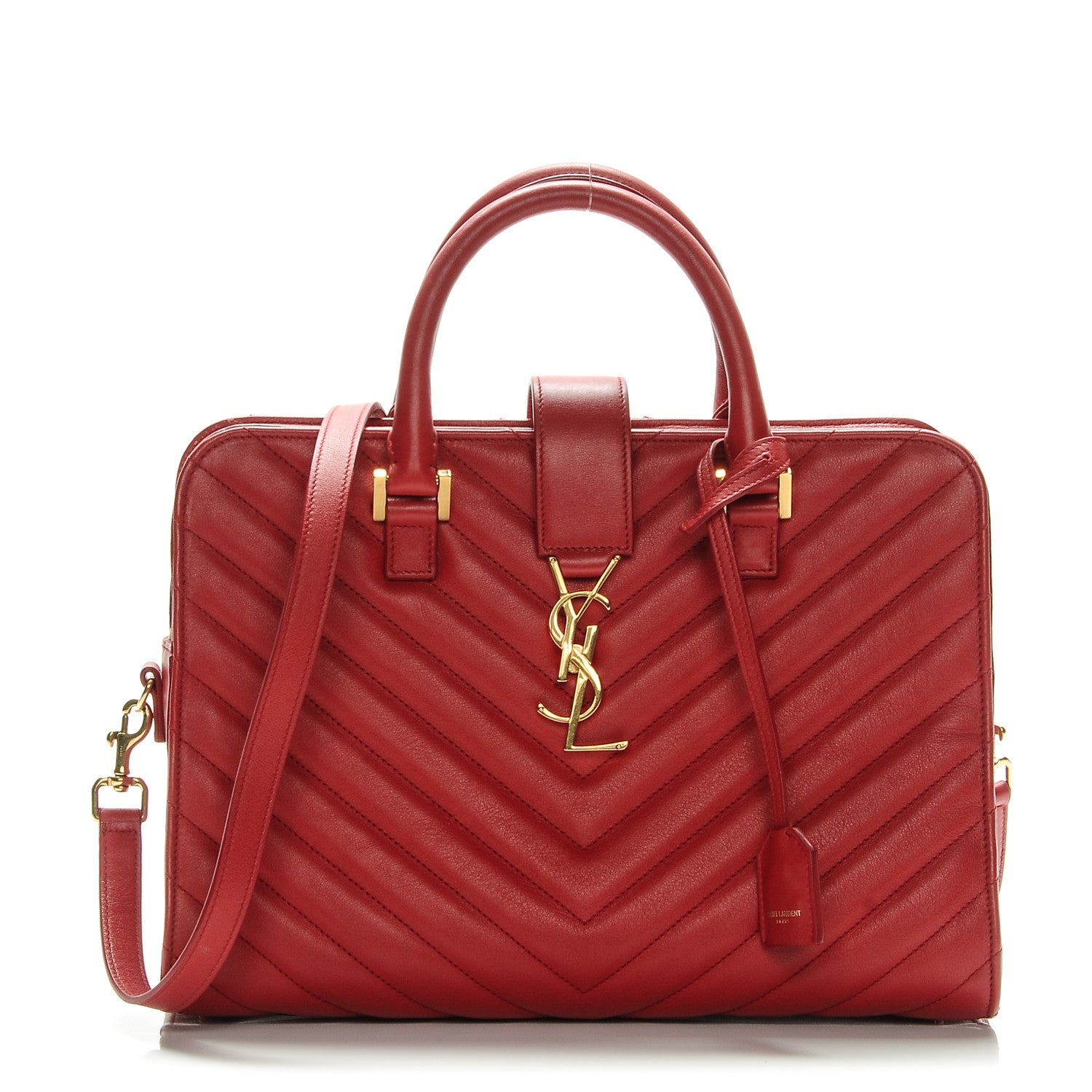 Saint Laurent Calfskin Matelasse Chevron Small Monogram Cabas Lipstick Red 1 of 15