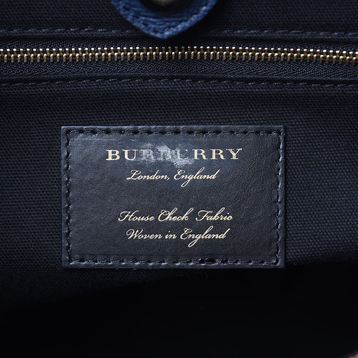 Grainy Calfskin House Check Large Banner Tote Ink Blue
