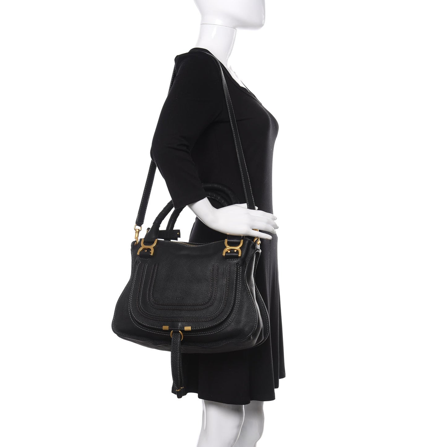 Calfskin Medium Marcie Satchel Black