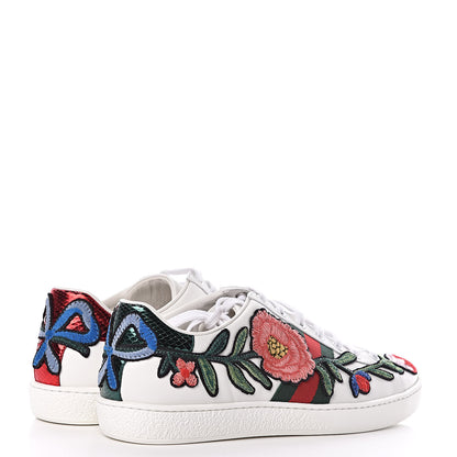 Gucci Calfskin Web Floral Embroidered Womens Ace Sneakers 36.5 White 4 of 9