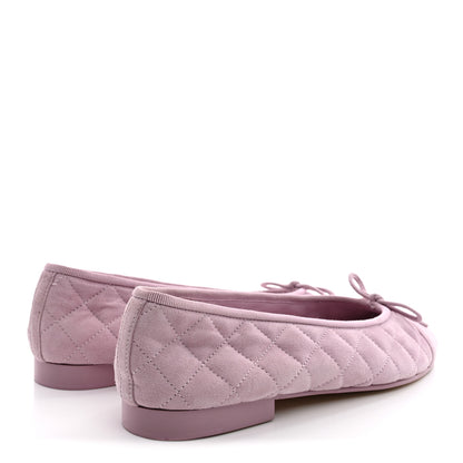 Chanel Suede Quilted Cap Toe CC Ballerina Flats 38.5 Light Pink 5 of 14