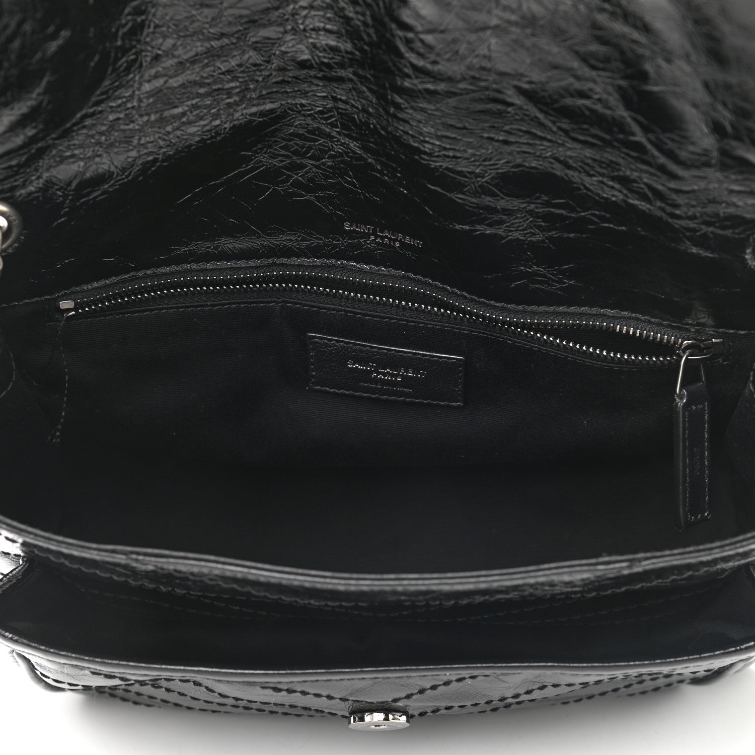 Saint Laurent Crinkled Calfskin Matelasse Monogram Medium Niki Chain Satchel Black 5 of 11