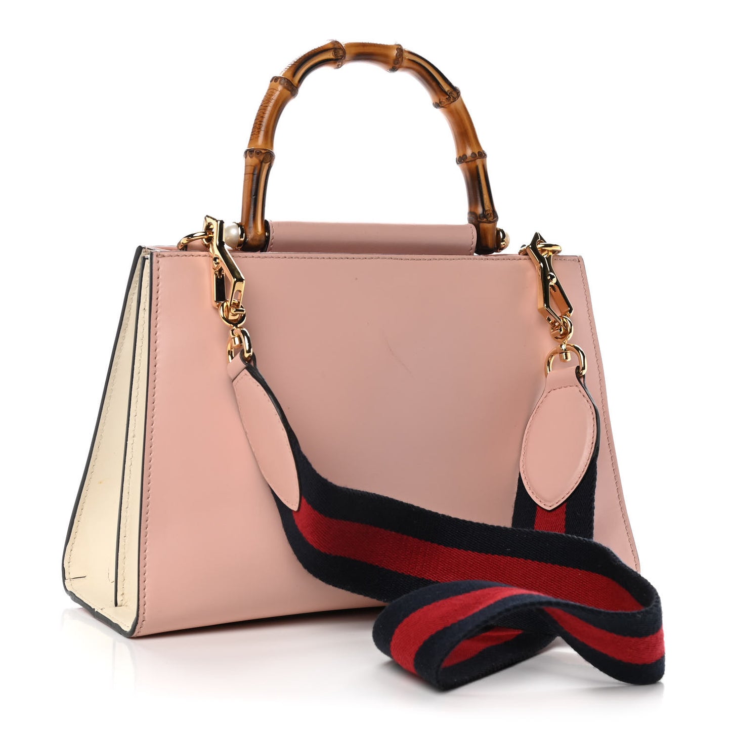 Nappa Bamboo Web Small Nymphaea Top Handle Bag Perfect Pink Mystic White