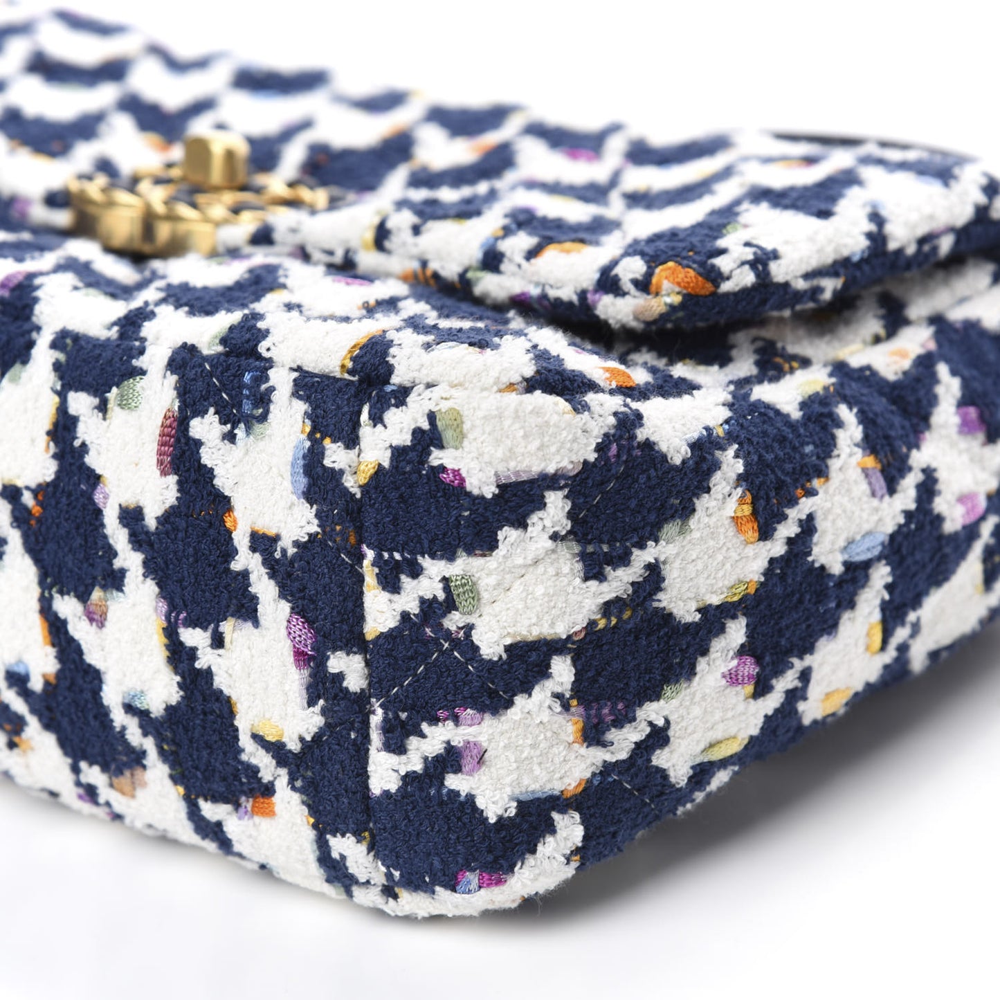 Tweed Quilted Medium 19 Flap Ecru Navy Blue Multicolor