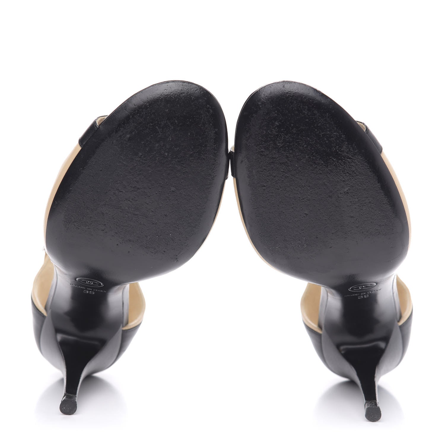 Chanel Lambskin Peep Toe Sandals 39 Beige Black 5 of 12