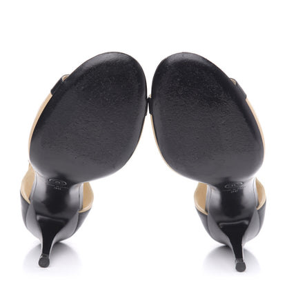 Chanel Lambskin Peep Toe Sandals 39 Beige Black 5 of 12
