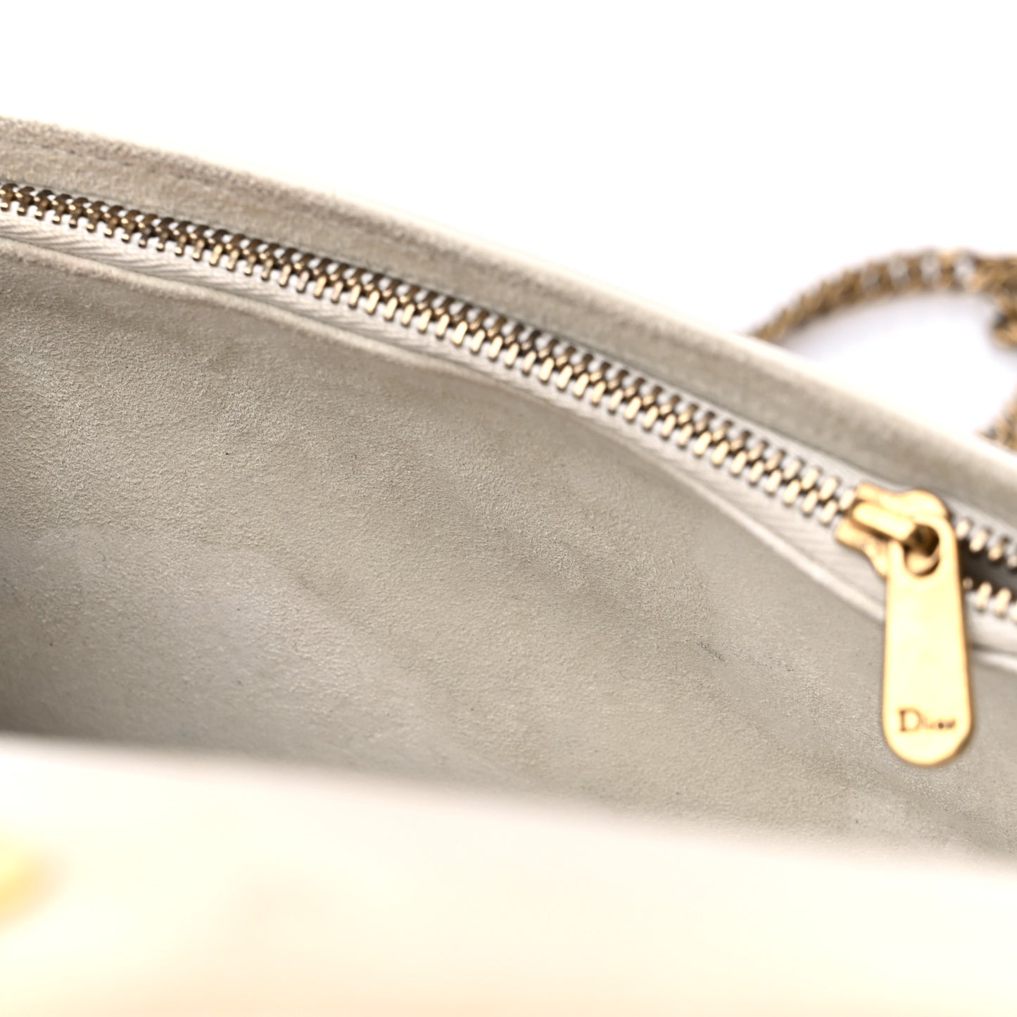 Lambskin Studded Diorama Wallet on Chain Pouch Off White