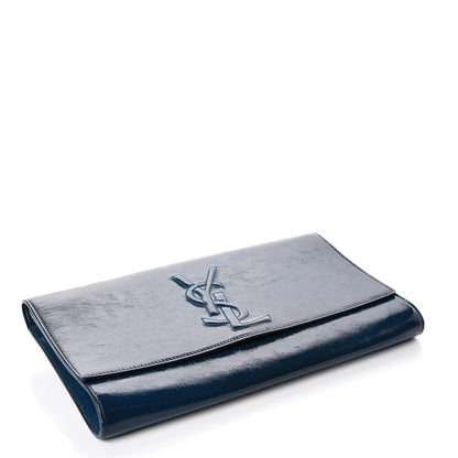 Saint Laurent Textured Patent Large Belle de Jour Clutch Peacock Green 4 of 9