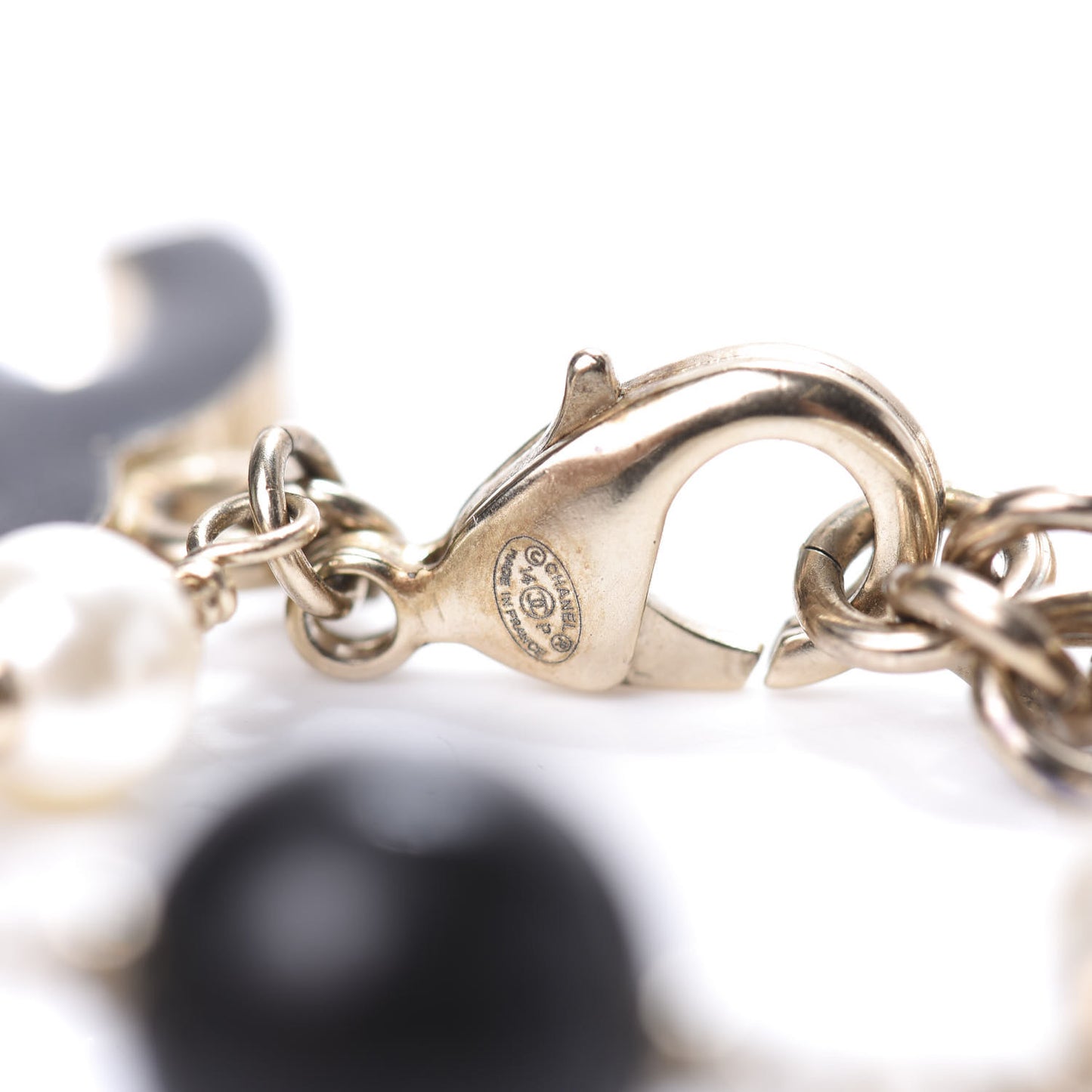 Enamel Pearl Beaded CC Bracelet Gold