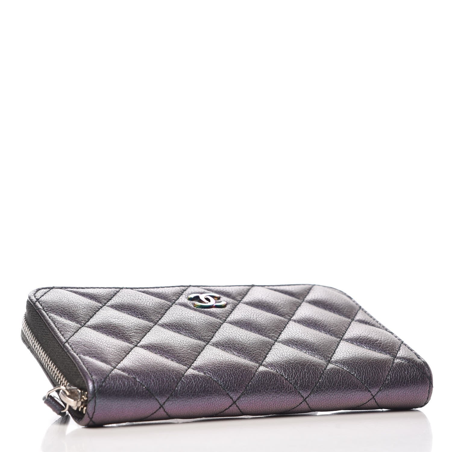 Chanel Iridescent Goatskin Quilted Small Zip Around Wallet Purple 4 of 9