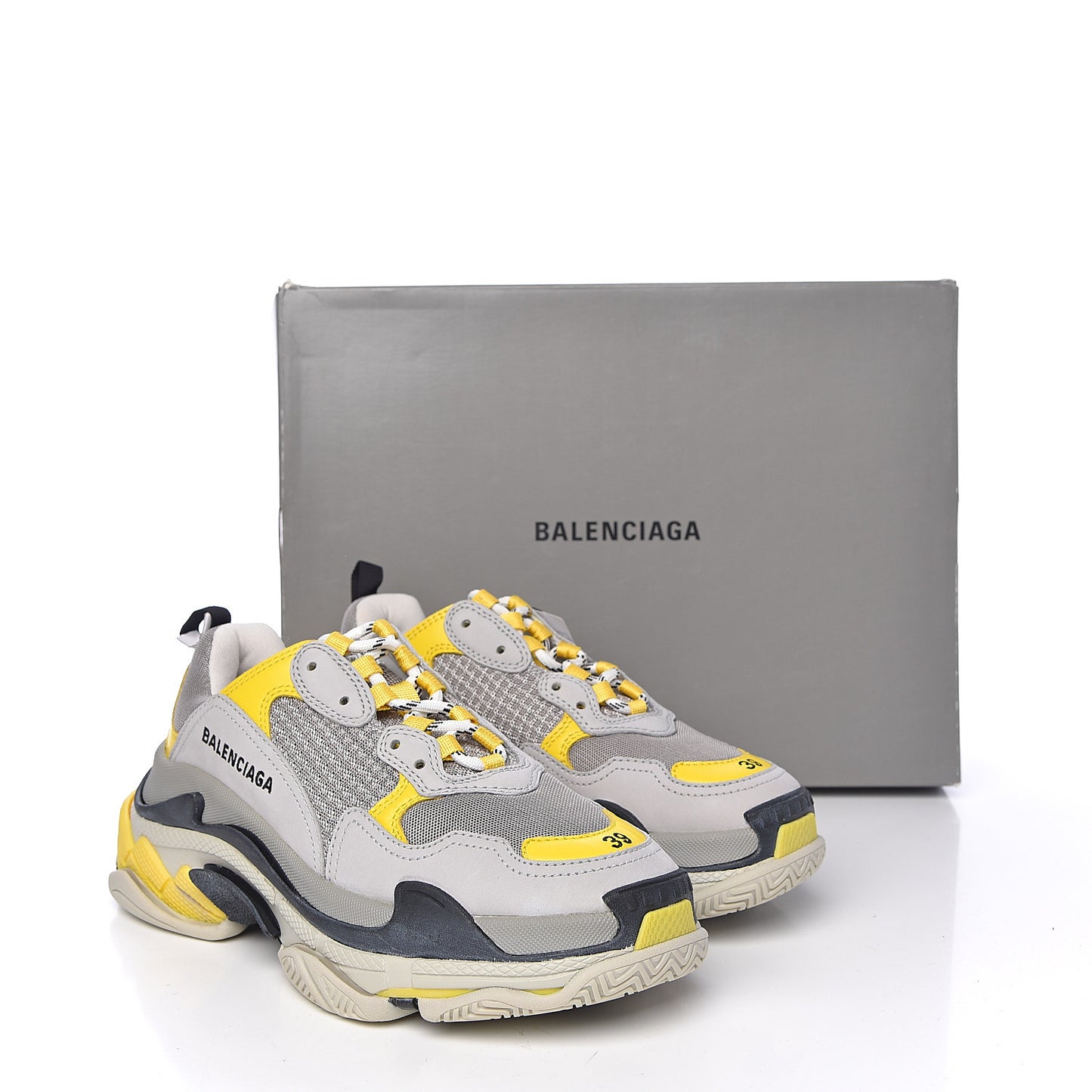 Fabric Mesh Womens Triple S Sneakers 39 Yellow Grey White