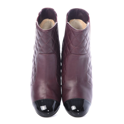 Chanel Lambskin Patent Quilted Wedge Ankle Boots 37.5 Burgundy 5 of 11
