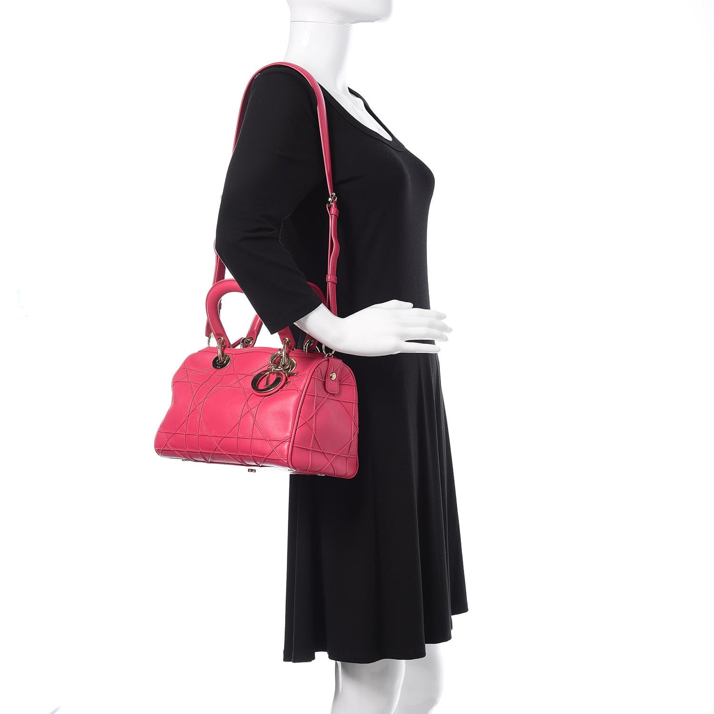 Lambskin Cannage Mini Granville Polochon Fuchsia