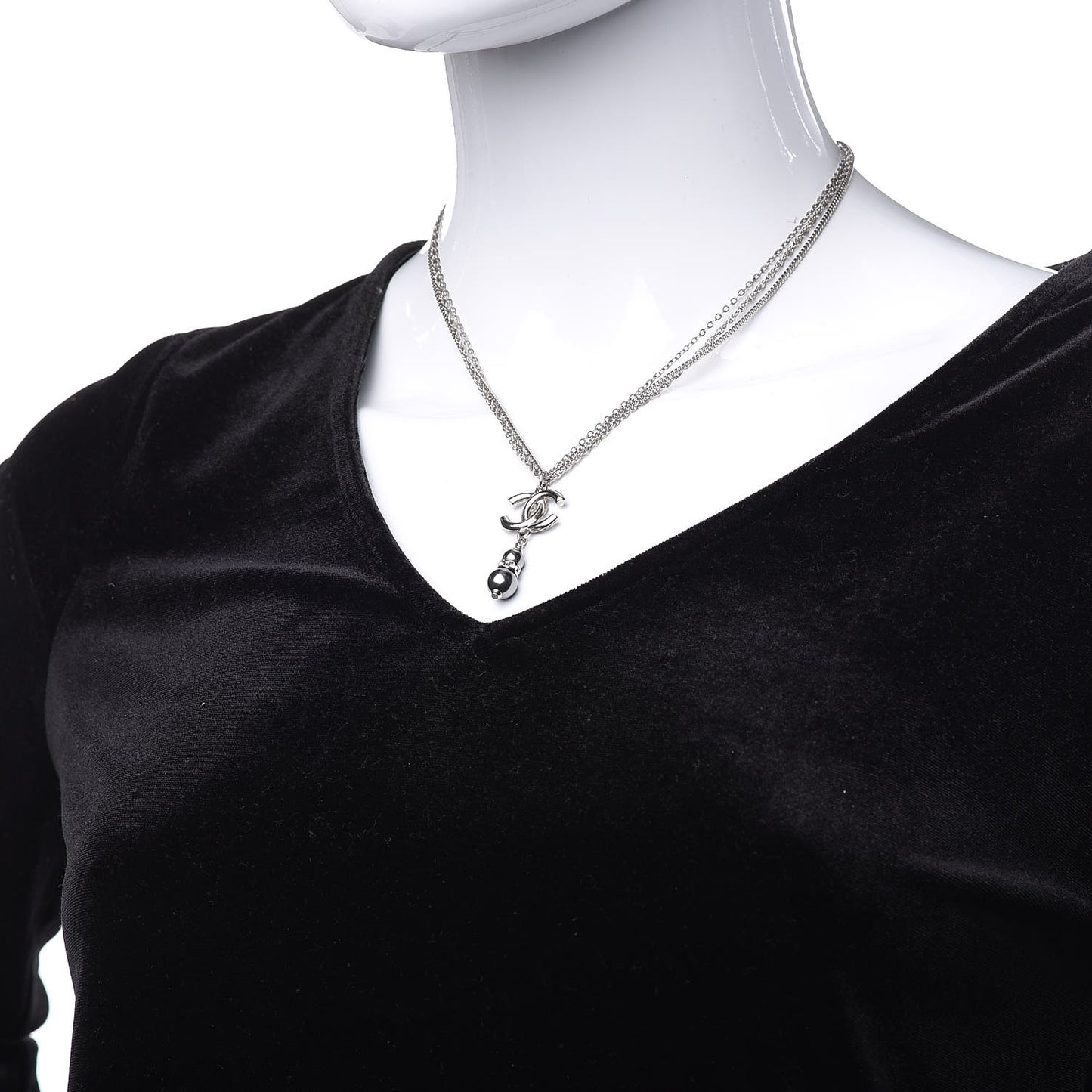 Pearl Crystal CC Drop Necklace Dark Grey