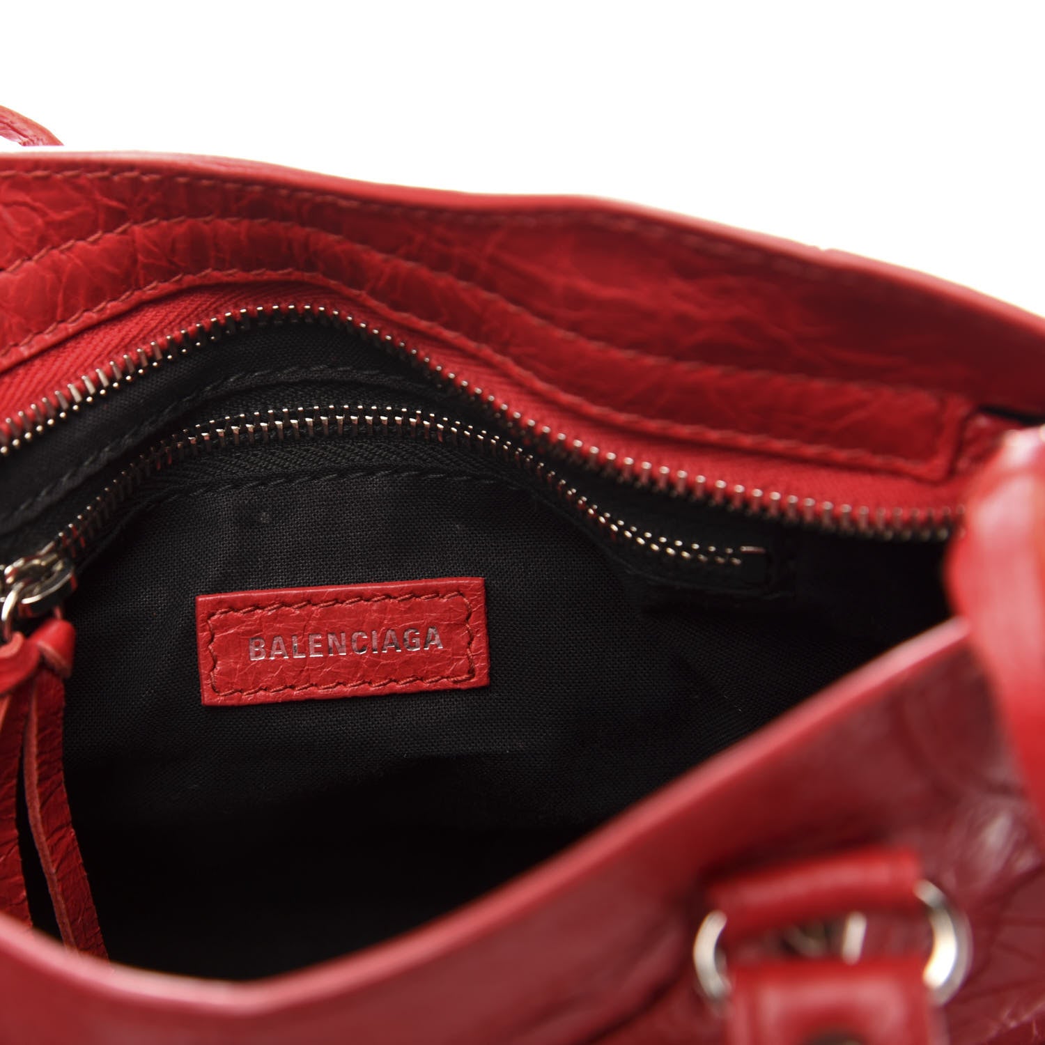 Balenciaga Agneau Classic Silver Hardware Mini City Logo Strap Rouge Cardinal Black 10 of 13