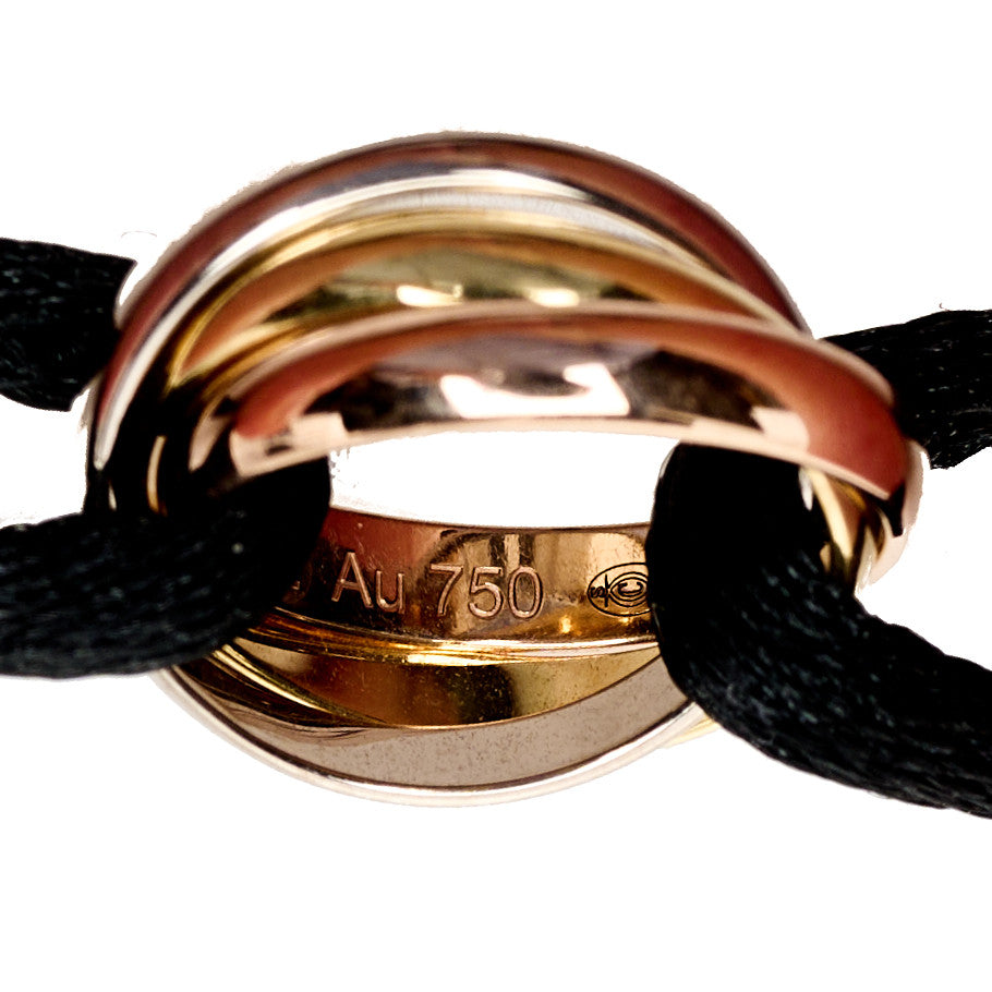Cartier 18K Pink Yellow White Gold Trinity Adjustable Cord Bracelet Black 3 of 7