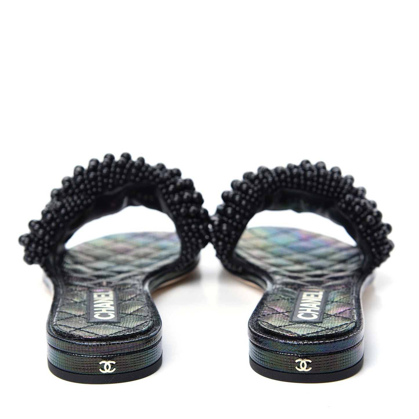 Fantasy Calfskin Pearl Cord CC Mules 38 Black