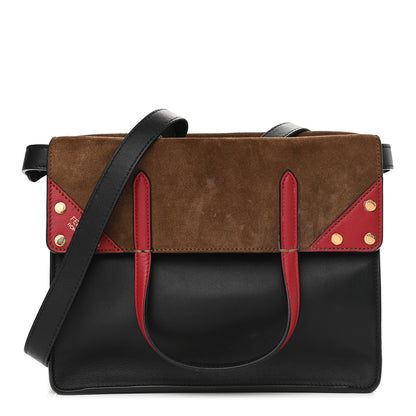 Fendi Vitello Grace Suede Small Flip Tote Black Fragola Marrone 1 of 8