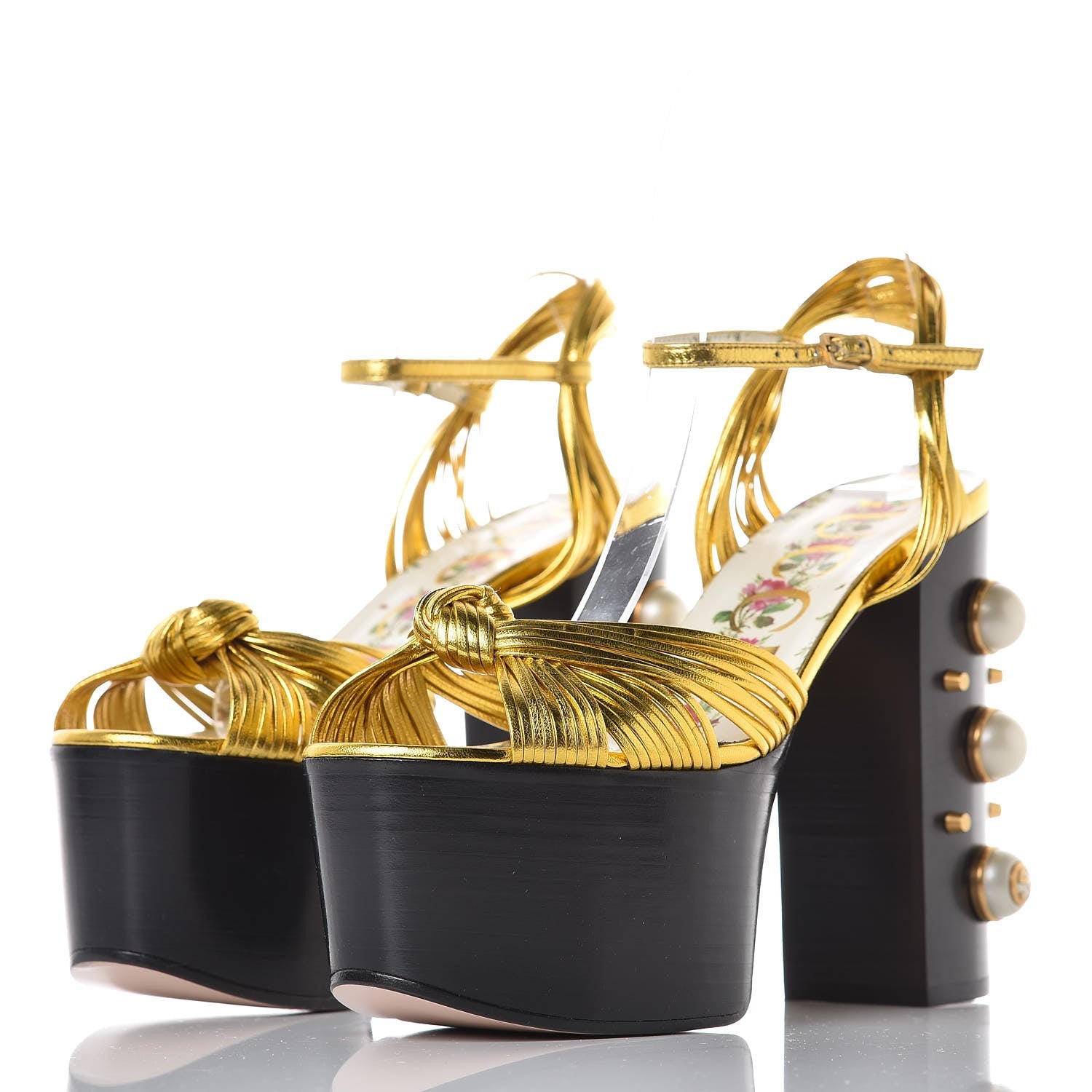 Gucci Malaga Kid Pearl Knot Platform Sandals 36 Black Gold 3 of 10