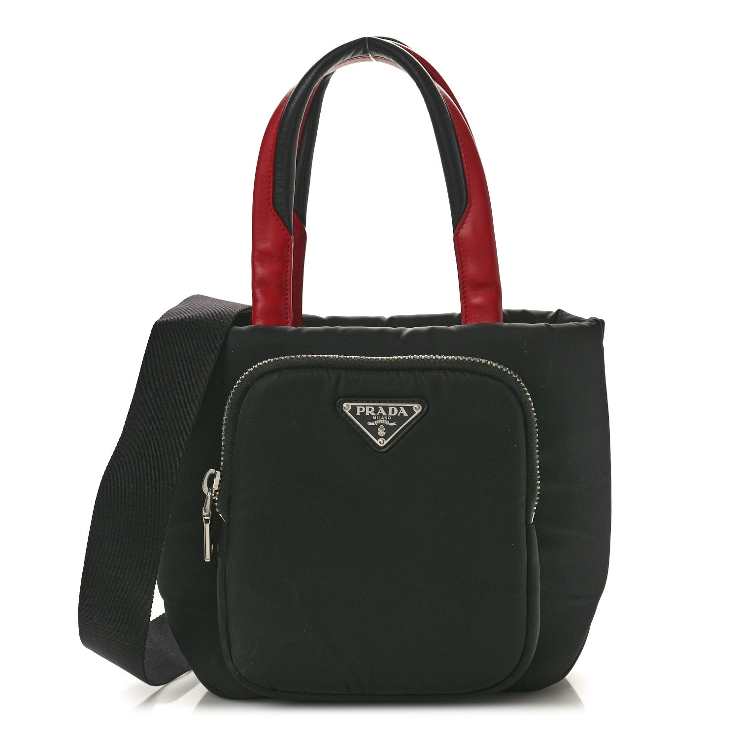 Prada Tessuto Nylon Pocket Small Cargo Tote Black Rosso 1 of 10