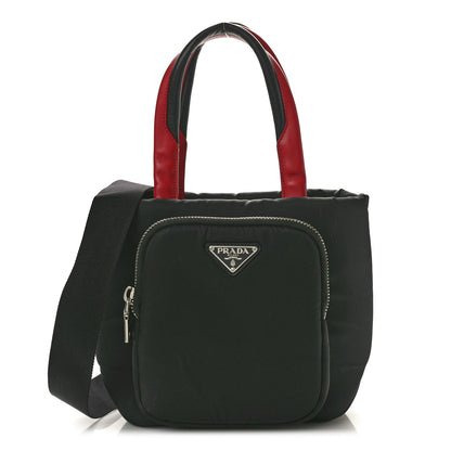 Prada Tessuto Nylon Pocket Small Cargo Tote Black Rosso 1 of 10