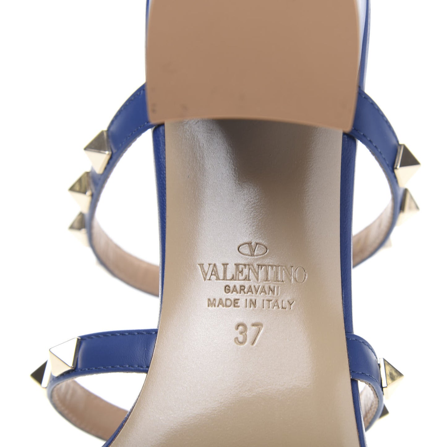 Calfskin Rockstud 60mm Caged Slide Sandals 37 Blu Delft
