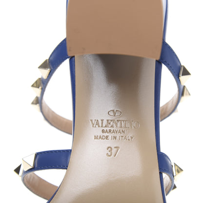 Valentino Garavani Calfskin Rockstud 60mm Caged Slide Sandals 37 Blu Delft 7 of 9