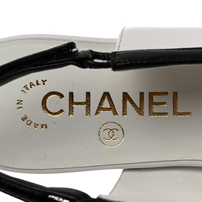 Chanel Lambskin Grosgrain Cap Toe Bow Slingbacks 37 White Black 6 of 9