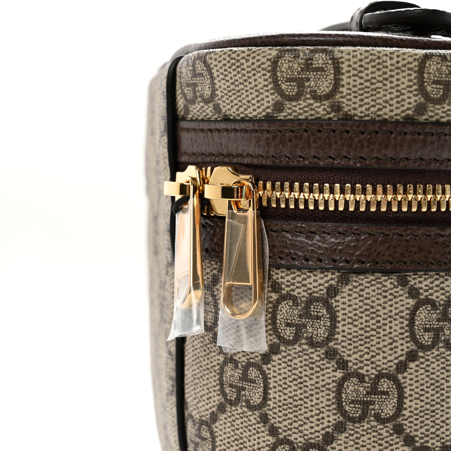 GG Supreme Monogram Textured Calfskin Web Ophidia Vanity Cosmetic Case Beige Ebony New Acero