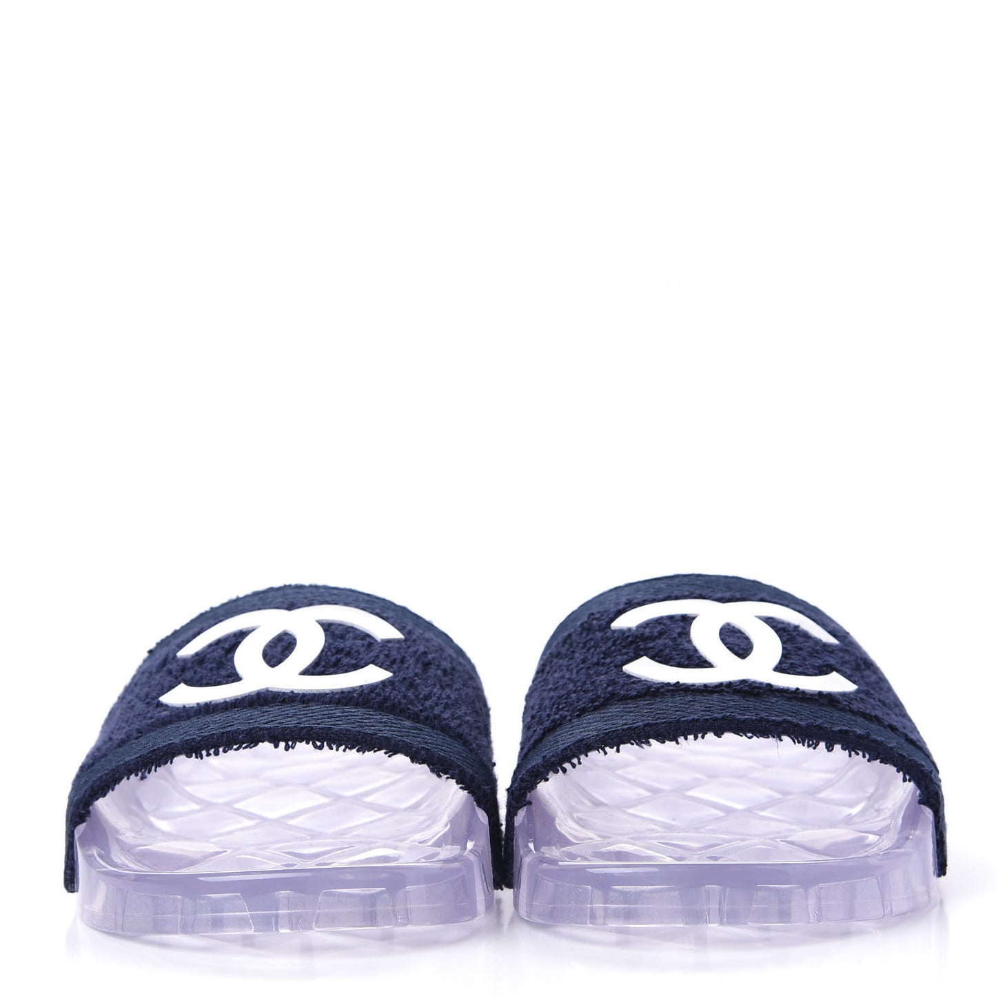 PVC Transparent Fabric CC Flat Slide Sandals 37 Navy