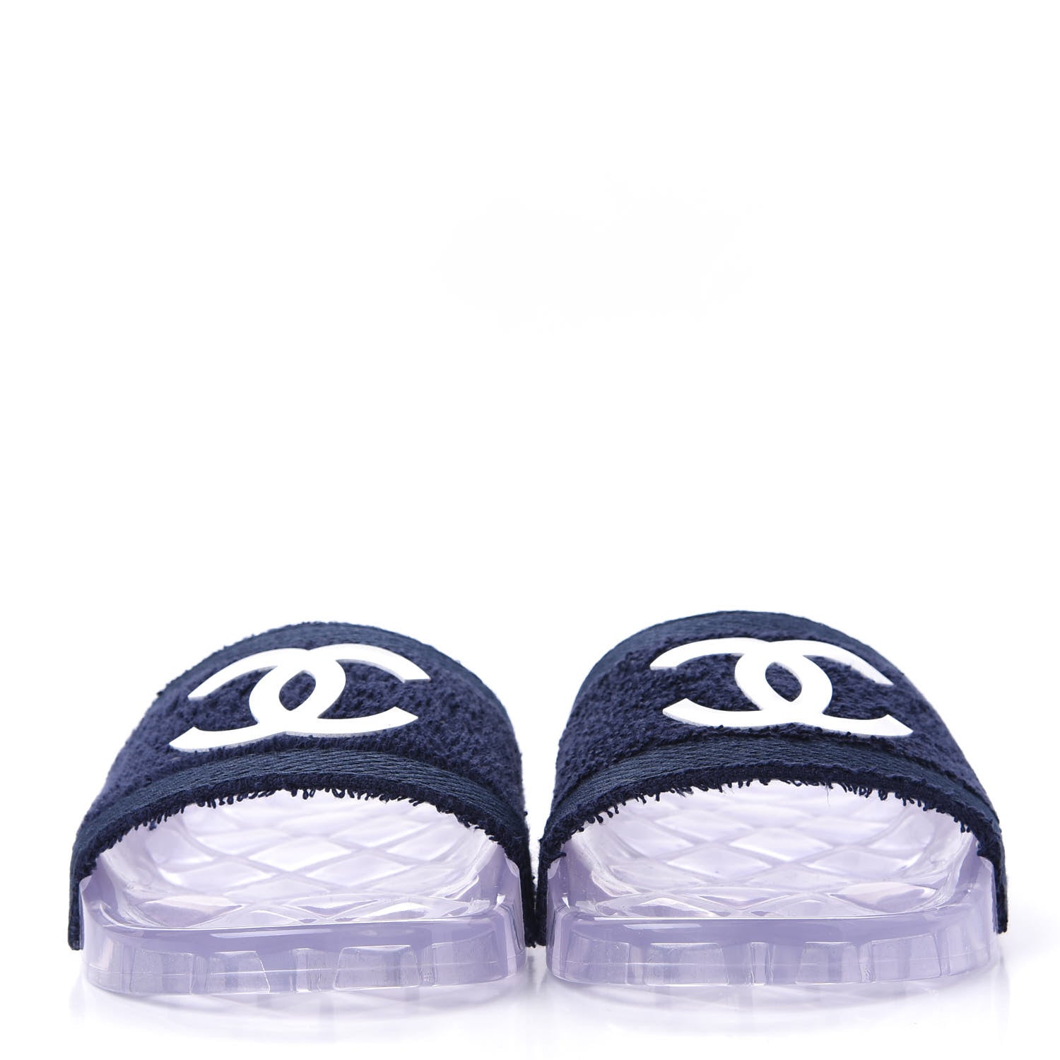 Chanel PVC Transparent Fabric CC Flat Slide Sandals 37 Navy 2 of 11