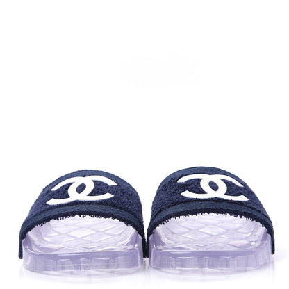 Chanel PVC Transparent Fabric CC Flat Slide Sandals 37 Navy 2 of 11