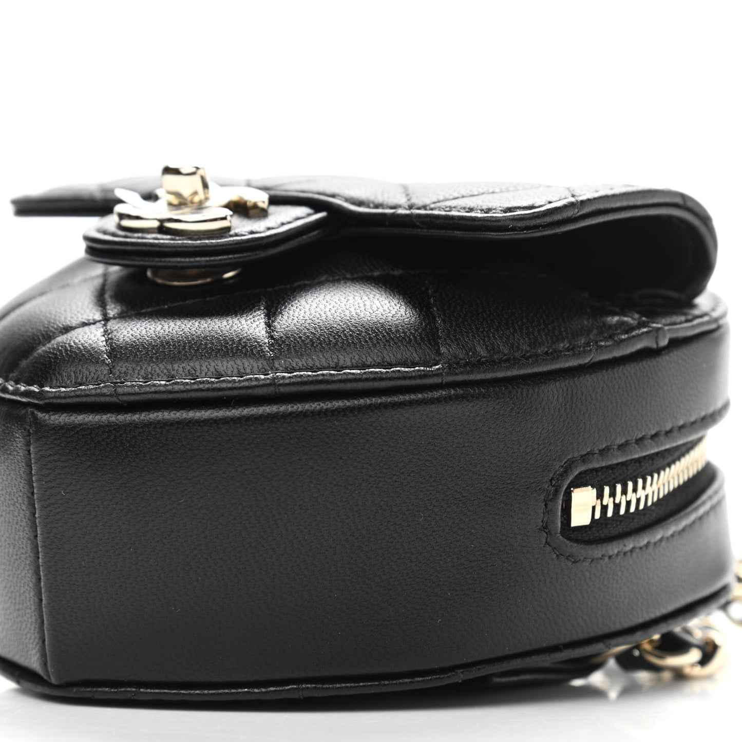 Lambskin Quilted CC In Love Heart Waist Belt Bag With Chain Black