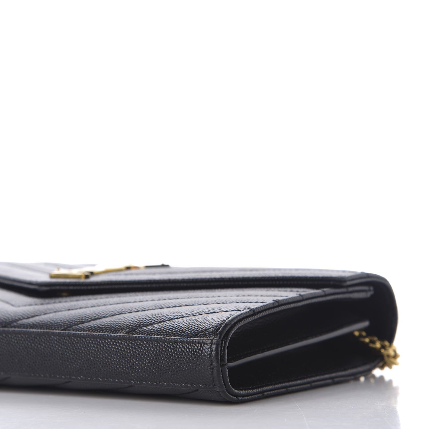 Saint Laurent Grain De Poudre Matelasse Chevron Monogram Chain Wallet Black 7 of 9