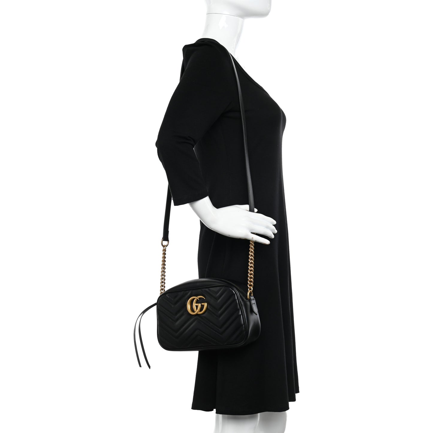 Calfskin Matelasse Small GG Marmont Chain Shoulder Bag Black
