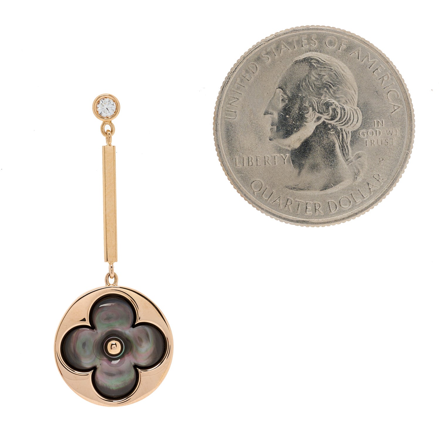 Louis Vuitton 18K Pink Gold Diamond Grey Mother of Pearl Color Blossom Long Single Earring 2 of 4