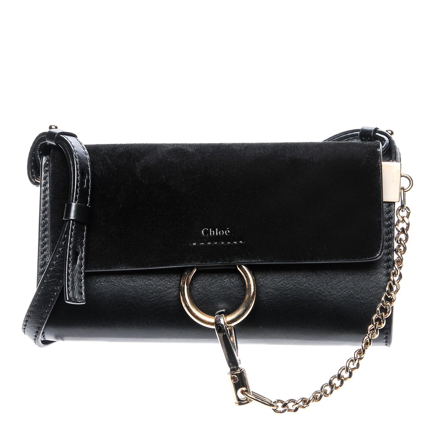 Suede Calfskin Mini Faye Shoulder Bag Black