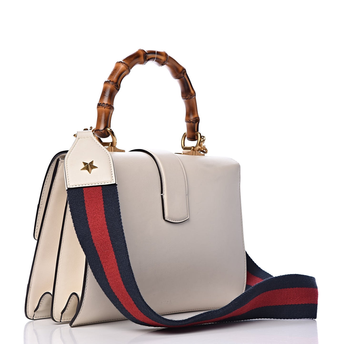 Calfskin Bamboo Web Medium Dionysus Top Handle Bag White Blue Hibiscus Red