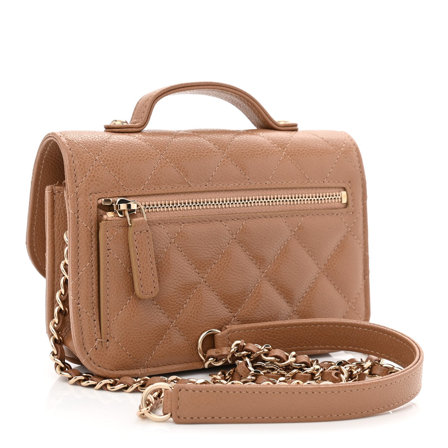 Caviar Quilted Business Affinity Clutch With Chain Flap Dark Beige