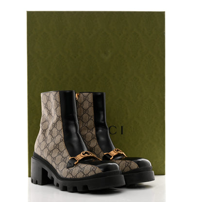 Gucci GG Supreme Monogram Magnum Calfskin Interlocking G Womens Lug Sole Ankle Boots 39 Beige Ebony Black 9 of 9