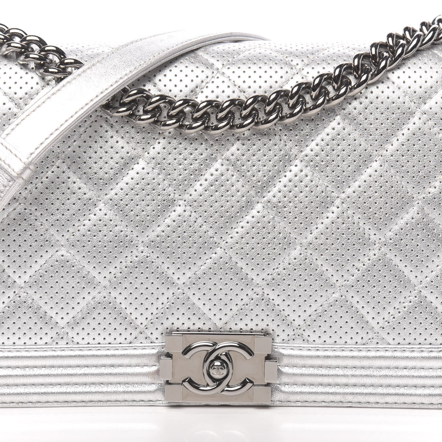 Chanel Metallic Lambskin Perforated New Medium Boy Flap Silver 12 of 12