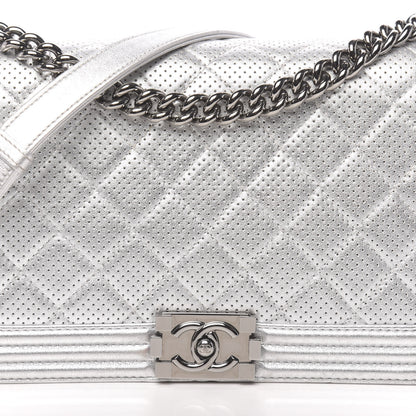 Chanel Metallic Lambskin Perforated New Medium Boy Flap Silver 12 of 12