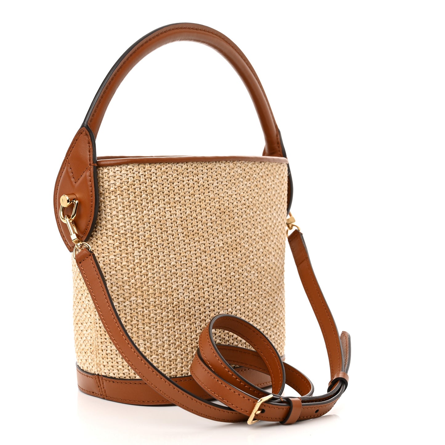 Kitted Raffia Petit Bucket Caramel