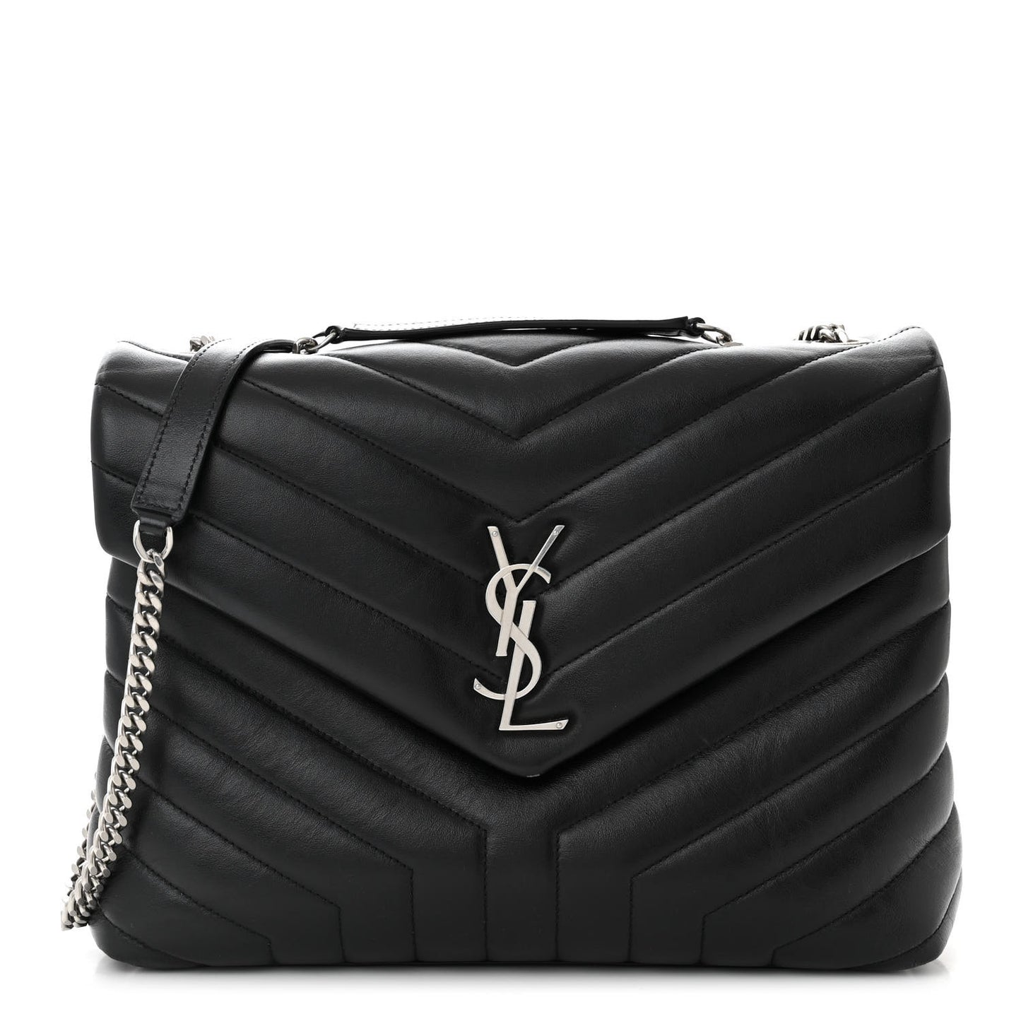 Calfskin Y Quilted Monogram Medium Loulou Chain Satchel Black