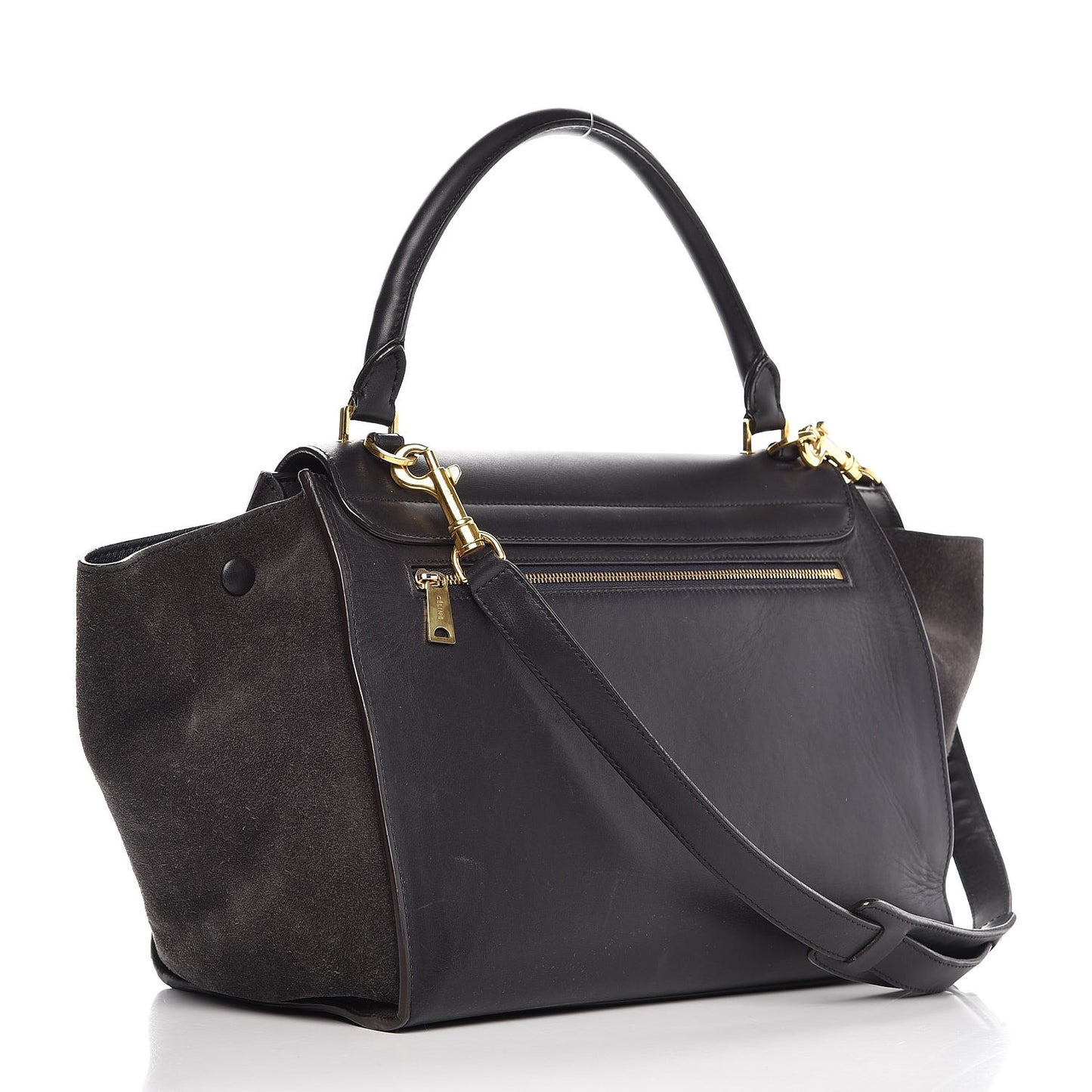 Smooth Calfskin Suede Medium Trapeze Black