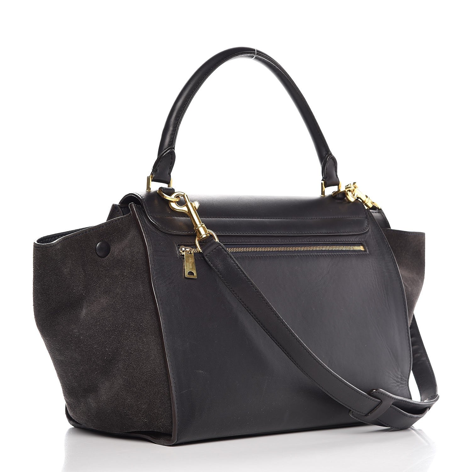 Celine Smooth Calfskin Suede Medium Trapeze Black 4 of 9