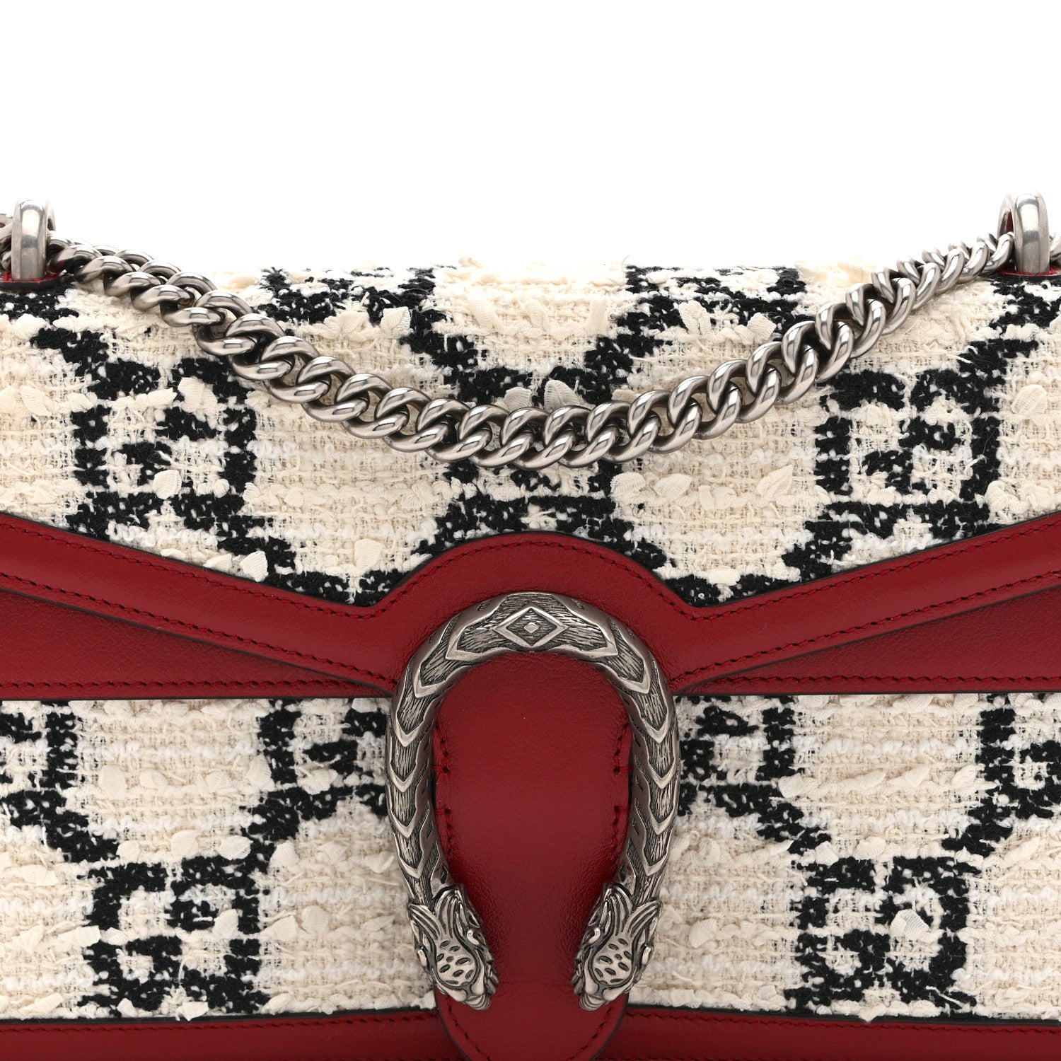 Gucci Tweed GG Monogram Small Dionysus Shoulder Bag White Black Romantic Cherry 9 of 11