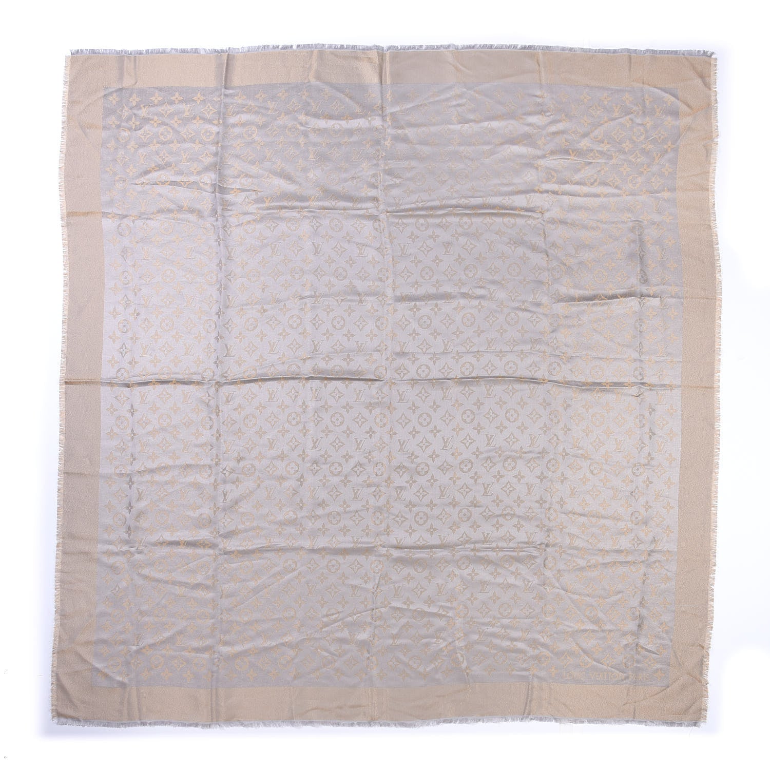 Louis Vuitton Silk Lurex Wool Monogram Shine Shawl Greige 1 of 3